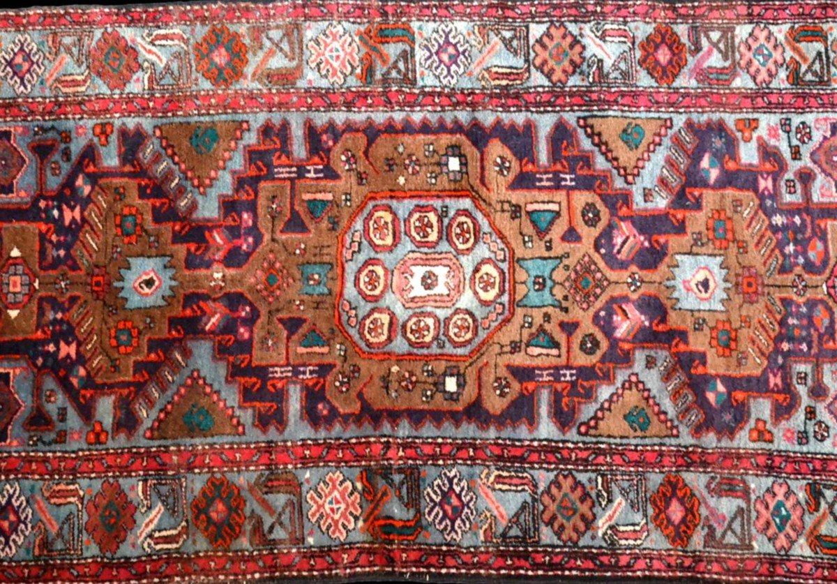 Tapis Persan Zanjan, 118 cm x 212 cm, laine nouée main, Iran, vers 1980 en parfait état-photo-5