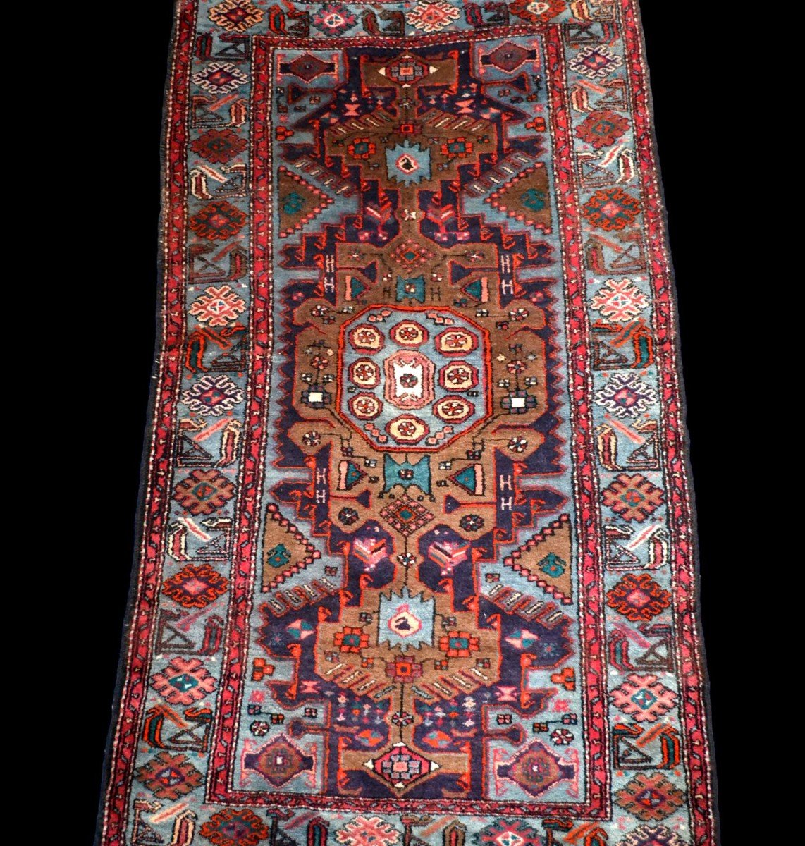 Tapis Persan Zanjan, 118 cm x 212 cm, laine nouée main, Iran, vers 1980 en parfait état