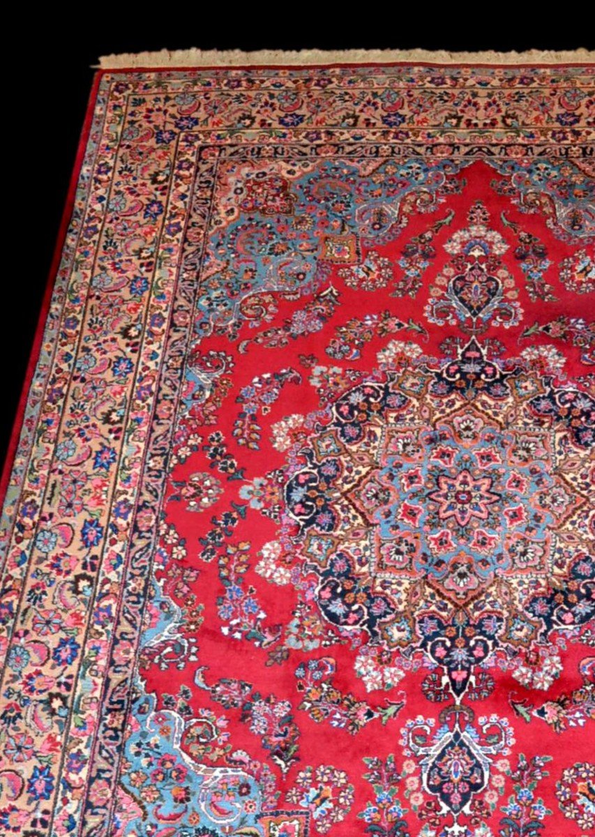 Tapis Persan Macchad signé 250 cm x 356 cm, laine kork nouée main, Iran ,TBE-photo-3