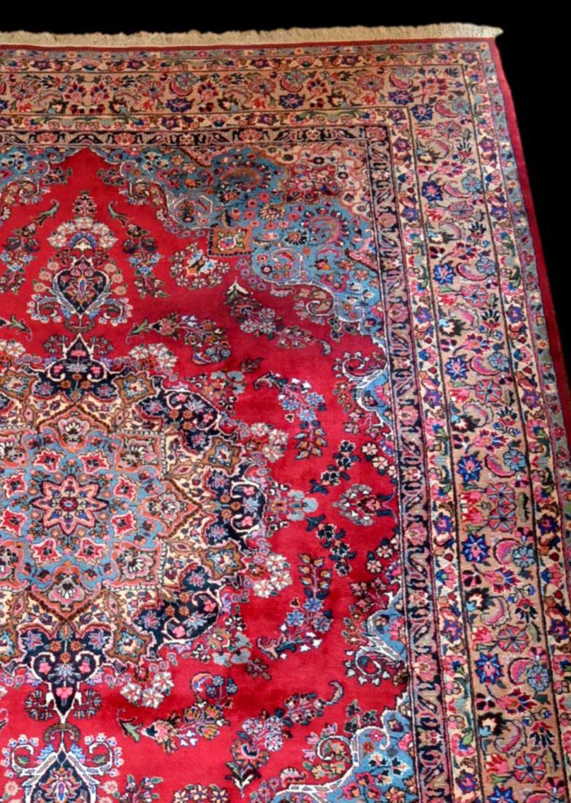 Tapis Persan Macchad signé 250 cm x 356 cm, laine kork nouée main, Iran ,TBE-photo-4