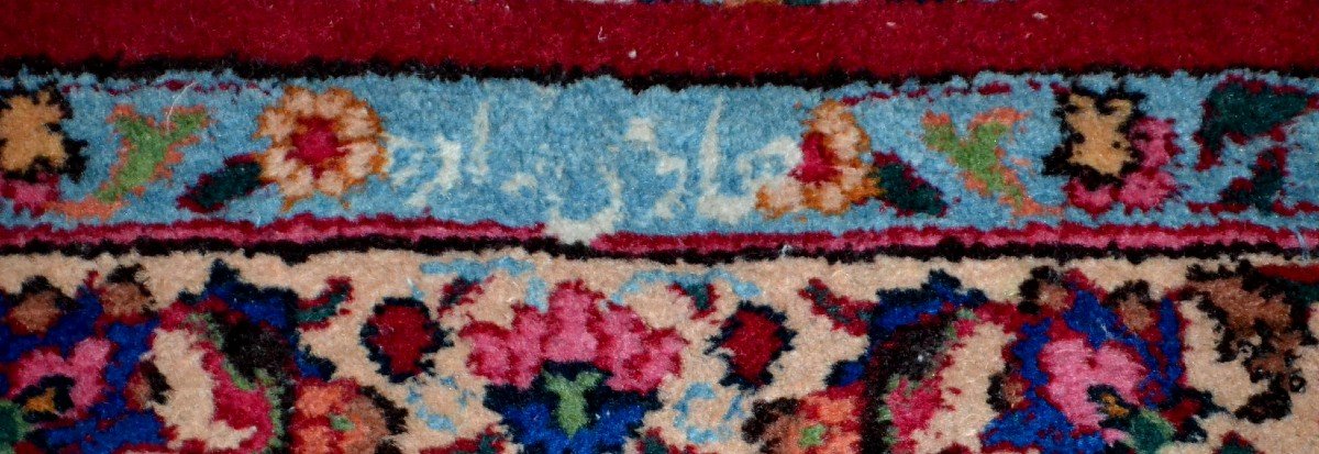 Tapis Persan Macchad signé 250 cm x 356 cm, laine kork nouée main, Iran ,TBE-photo-1