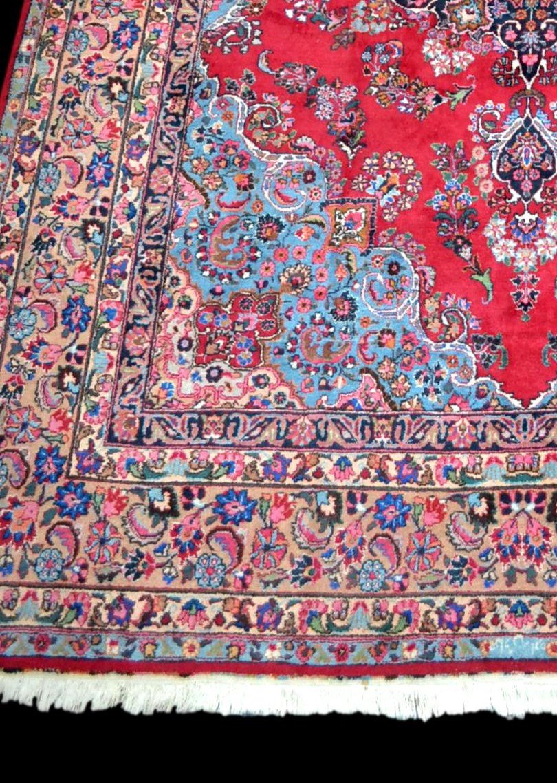 Tapis Persan Macchad signé 250 cm x 356 cm, laine kork nouée main, Iran ,TBE-photo-3