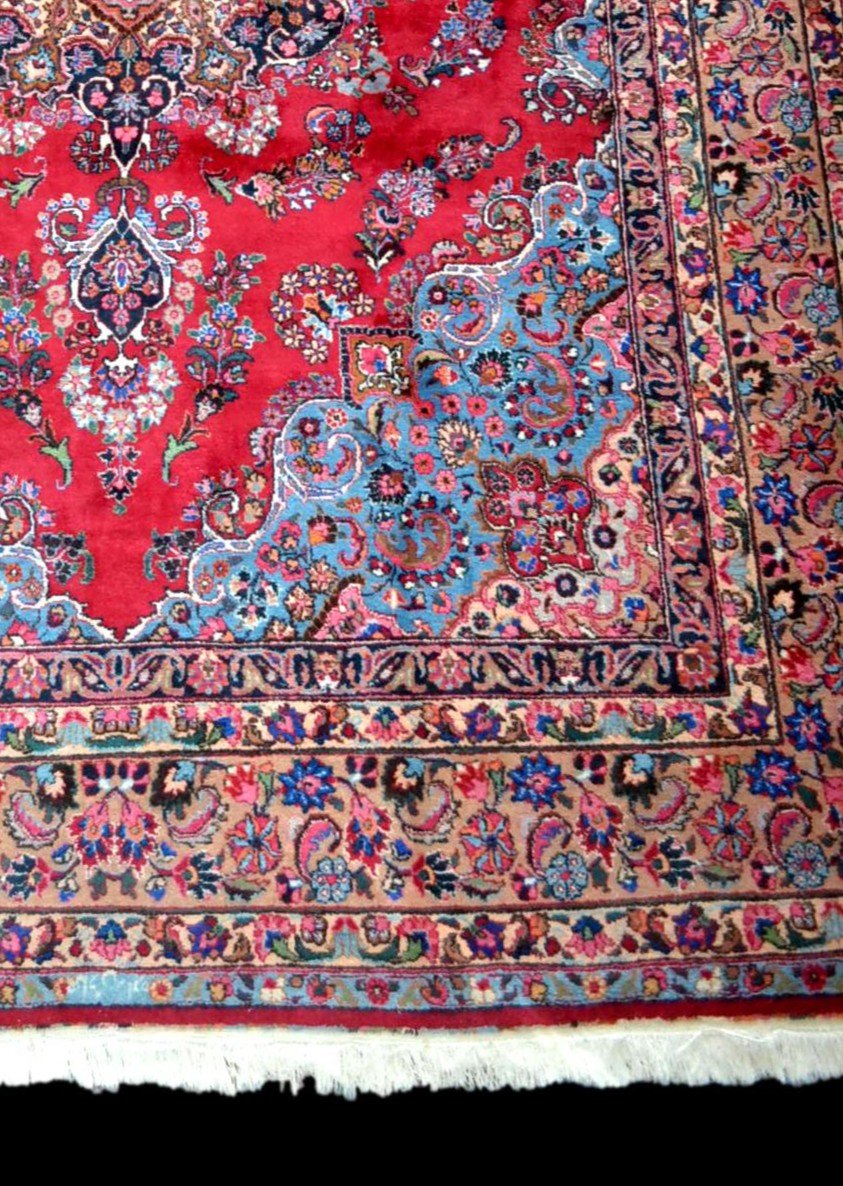 Tapis Persan Macchad signé 250 cm x 356 cm, laine kork nouée main, Iran ,TBE-photo-4