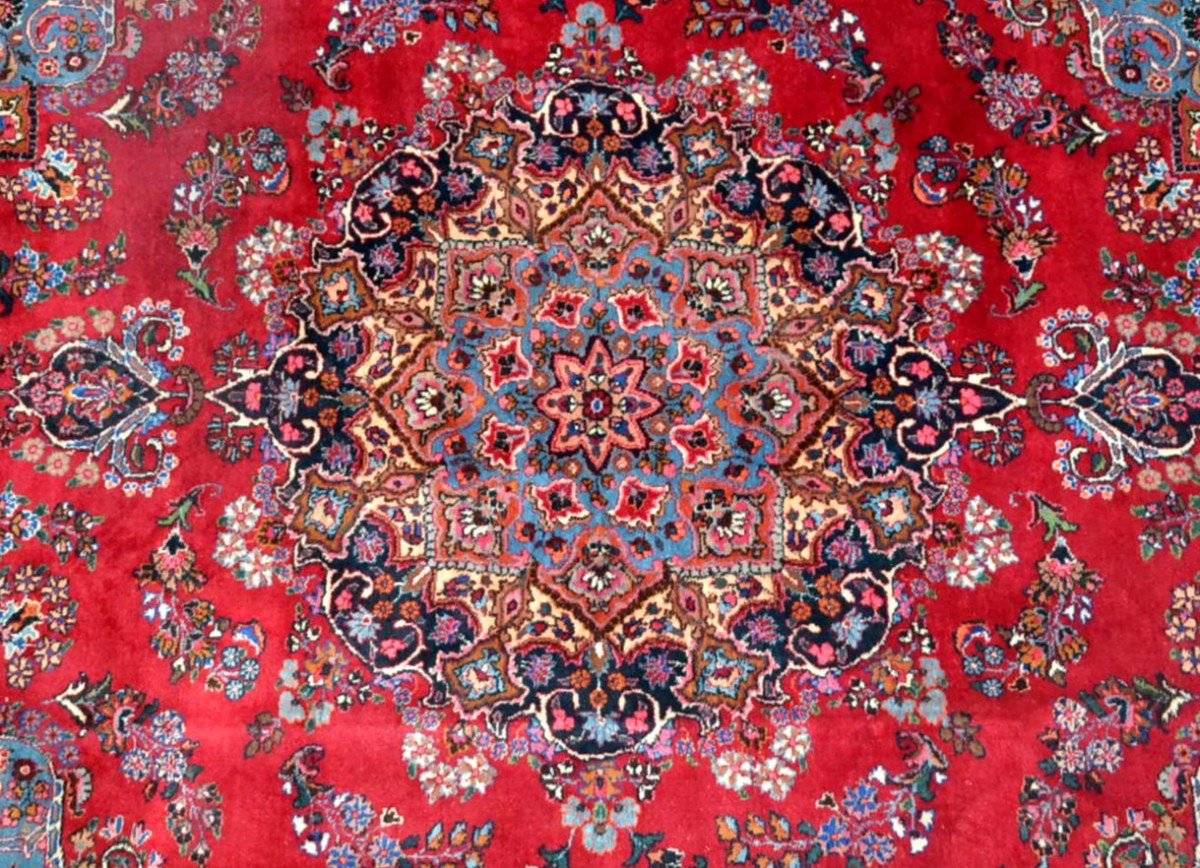 Tapis Persan Macchad signé 250 cm x 356 cm, laine kork nouée main, Iran ,TBE-photo-5