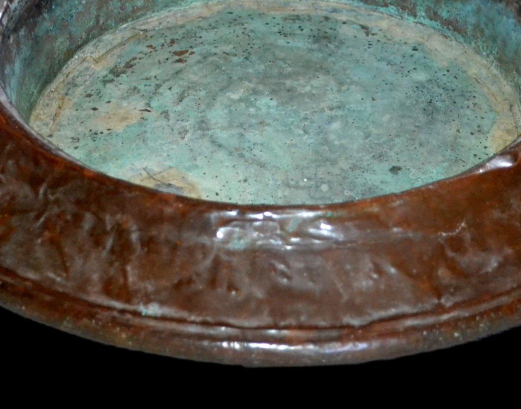 Important brasero ancien à poignées du XIXème siècle en cuivre, ou brûle parfum, Asie centrale-photo-3