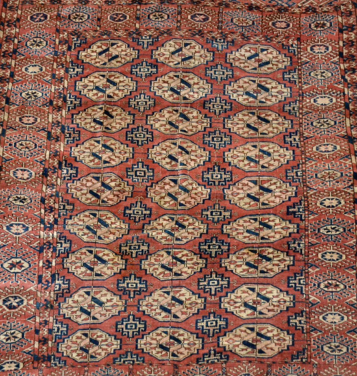 Ancient Tékké Carpet, Turkestan, 138 Cm X 186 Cm, Hand-knotted Wool, Middle 20th Century-photo-3