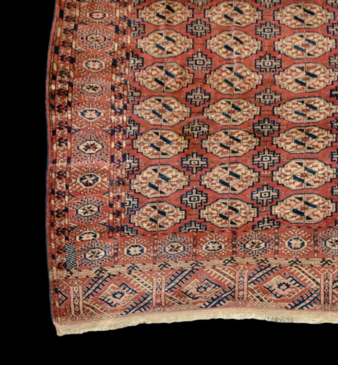 Ancient Tékké Carpet, Turkestan, 138 Cm X 186 Cm, Hand-knotted Wool, Middle 20th Century-photo-3