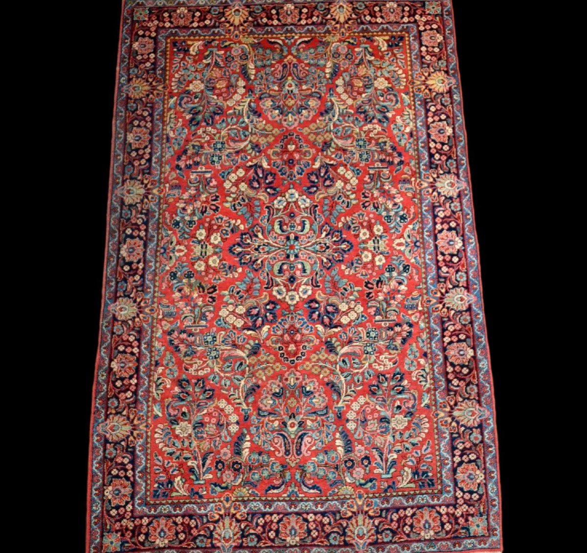 Old American Sarough, Persian Carpet, 132 Cm X 214 Cm, Hand-knotted Wool Mid-20th Century,