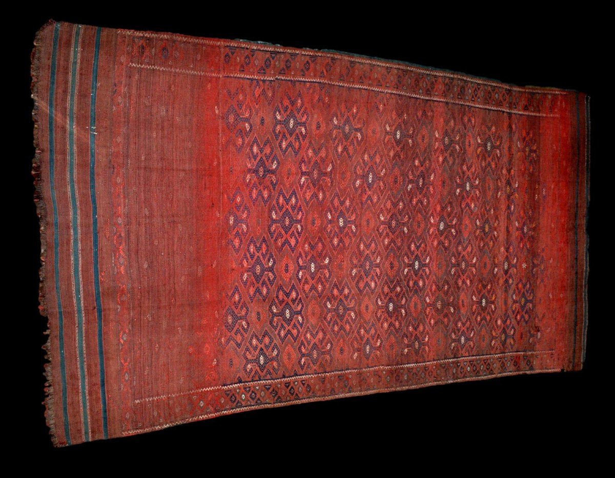 Kilim Kurde ancien, 185 cm x 340 cm, XIXème de la région de Macchad, état de découverte, Musée-photo-2