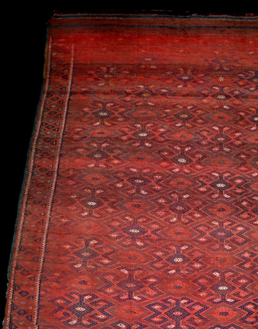 Kilim Kurde ancien, 185 cm x 340 cm, XIXème de la région de Macchad, état de découverte, Musée-photo-3