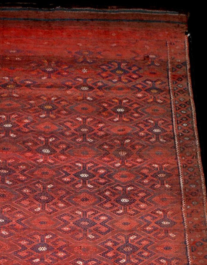 Kilim Kurde ancien, 185 cm x 340 cm, XIXème de la région de Macchad, état de découverte, Musée-photo-4