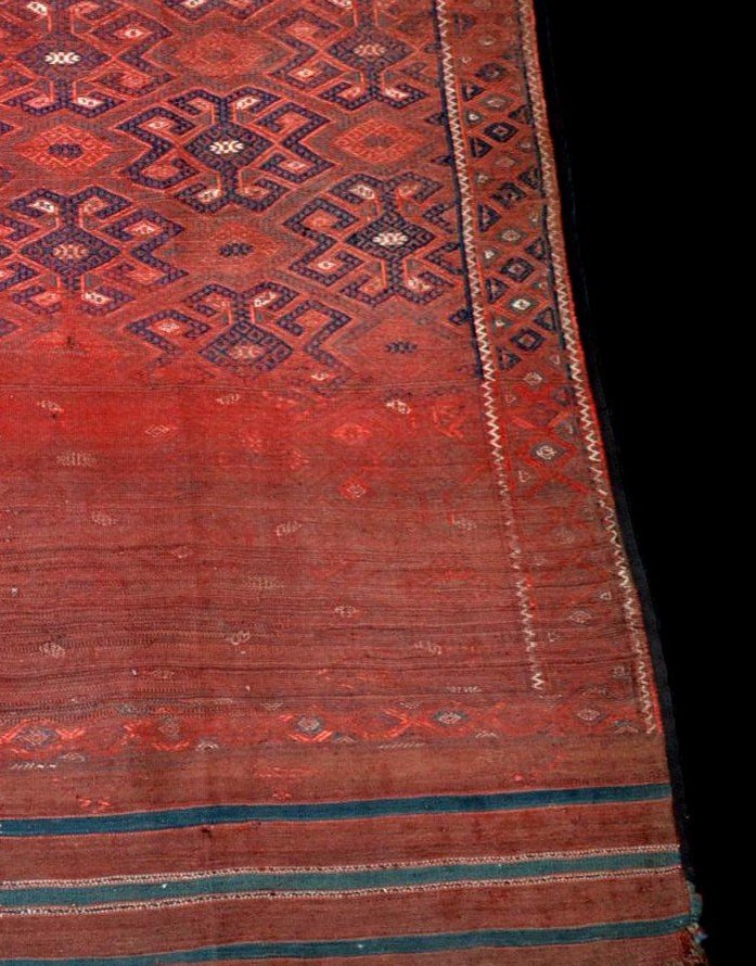 Kilim Kurde ancien, 185 cm x 340 cm, XIXème de la région de Macchad, état de découverte, Musée-photo-3