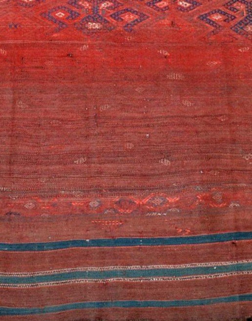 Kilim Kurde ancien, 185 cm x 340 cm, XIXème de la région de Macchad, état de découverte, Musée-photo-5