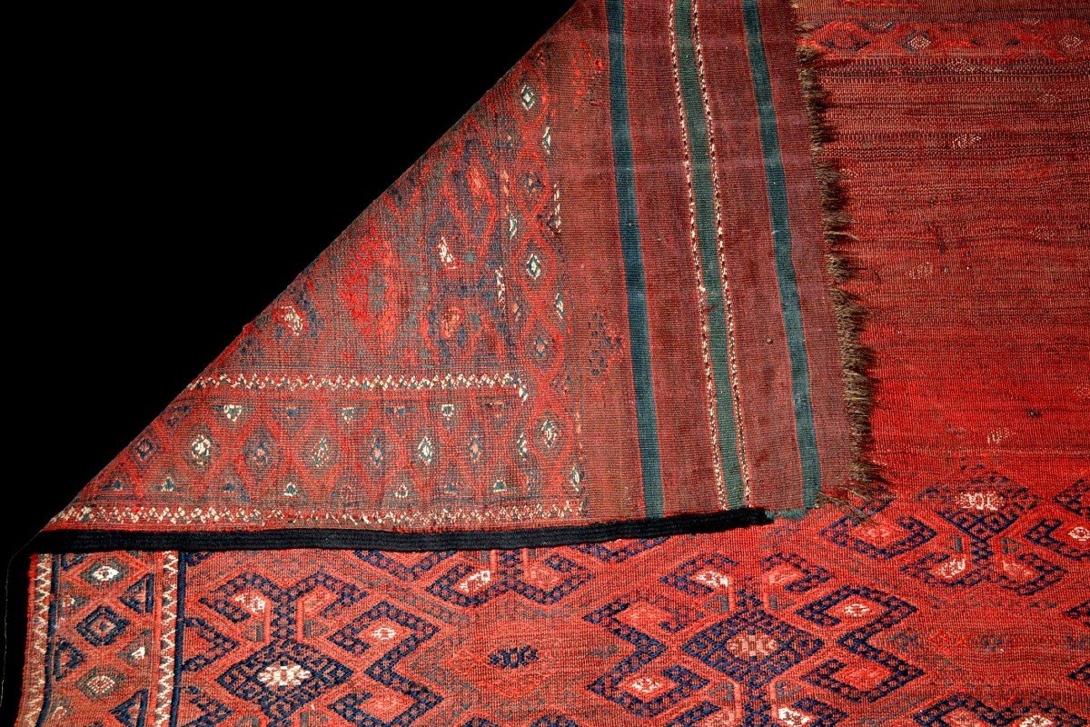 Kilim Kurde ancien, 185 cm x 340 cm, XIXème de la région de Macchad, état de découverte, Musée-photo-6