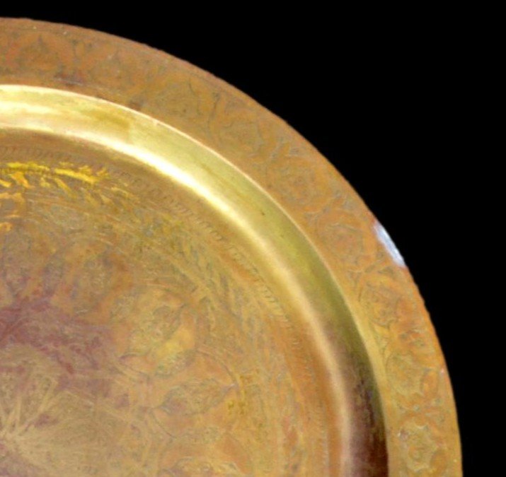 Important Chiseled Tray, Diameter 88 Cm, Copper, Maghreb From The Beginning Of The XXth Century,-photo-1