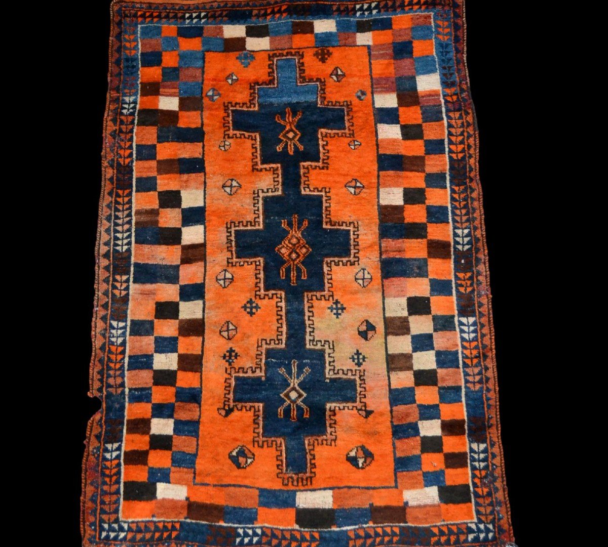 Tapis Gabbeh ancien, Iran, 126 cm x 196 cm, laine nouée main, début du XXème Siècle, rare