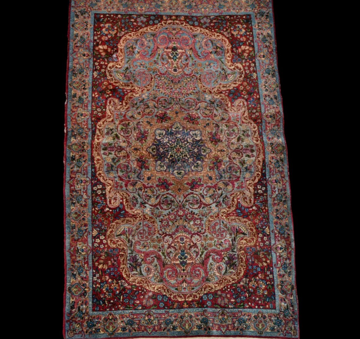 Tapis Persan Kirman ancien, 1880, Iran, 122 cm x 195 cm, laine nouée main fin du XIXème Siècle