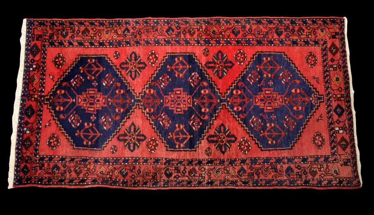 Persian Hamadan Rug, Iran, 102 Cm X 196 Cm, Hand-knotted Wool Circa 1980, Very Good Condition-photo-2