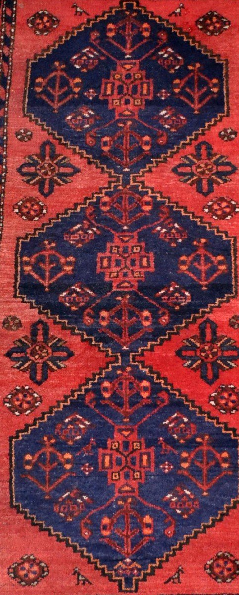 Tapis Persan Hamadan, Iran, 102 cm x 196 cm, laine nouée main vers 1980, très bon état-photo-4