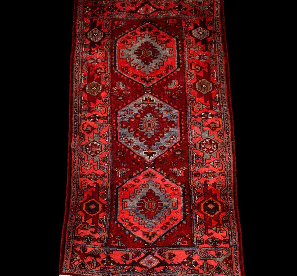 Tapis Persan Hamadan, Iran, 102 cm x 196 cm, laine nouée main vers 1980, très bon état-photo-8