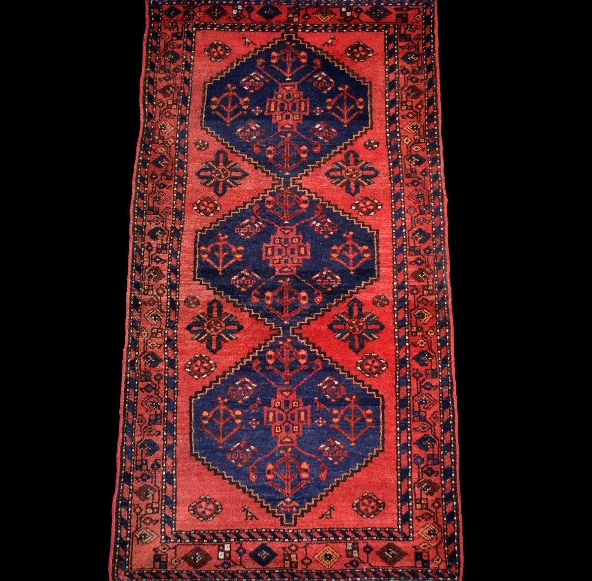 Persian Hamadan Rug, Iran, 102 Cm X 196 Cm, Hand-knotted Wool Circa 1980, Very Good Condition