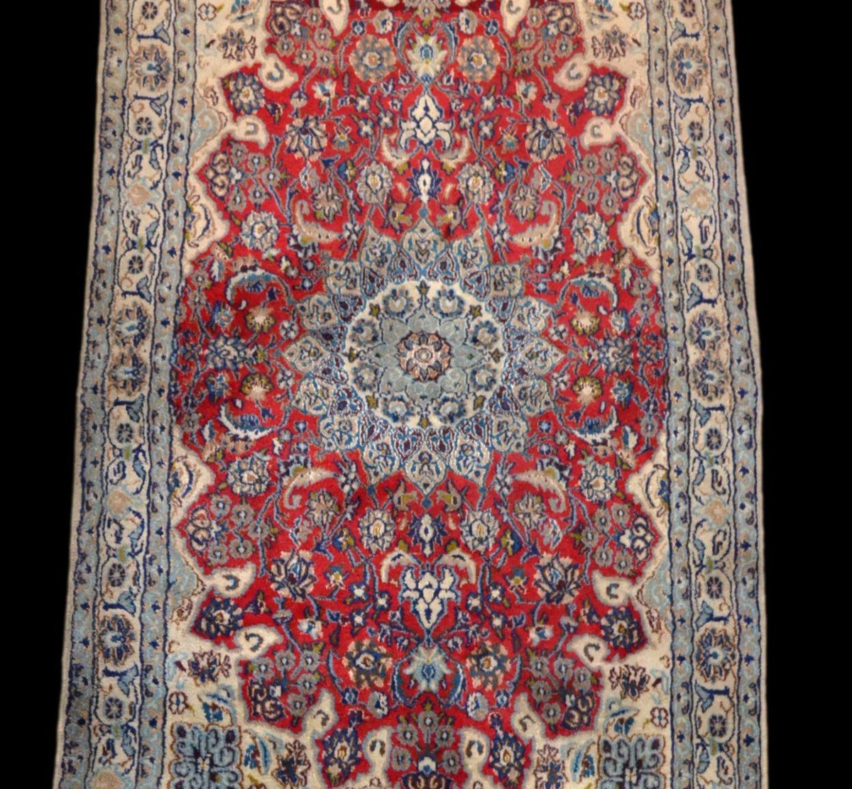 Persian Na'in Rug, 119 Cm X 213 Cm, Kork Wool And Hand-knotted Silk Circa 1980, Iran, Perfect-photo-1