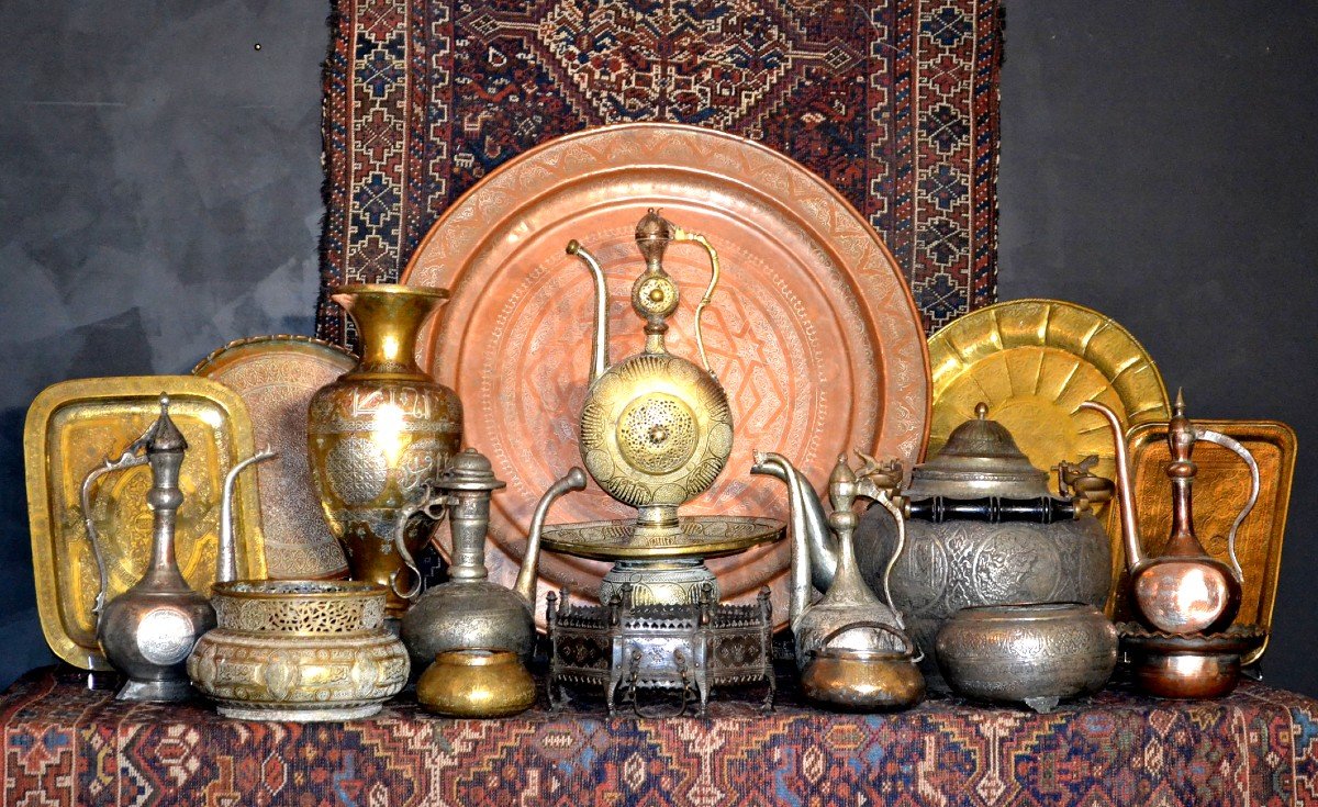 Art Kadjar ancien, Perse, (Iran) très fin brûle parfum de table, milieu à fin du XIXème siècle, rare-photo-8