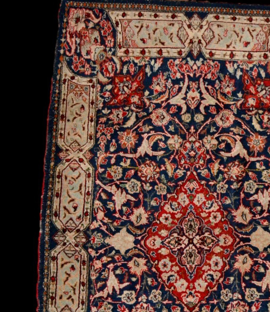 Tapis ancien, Persan Kashan, 90 cm x 163 cm, laine et soie, Iran, fin XIXème à début XXème-photo-3