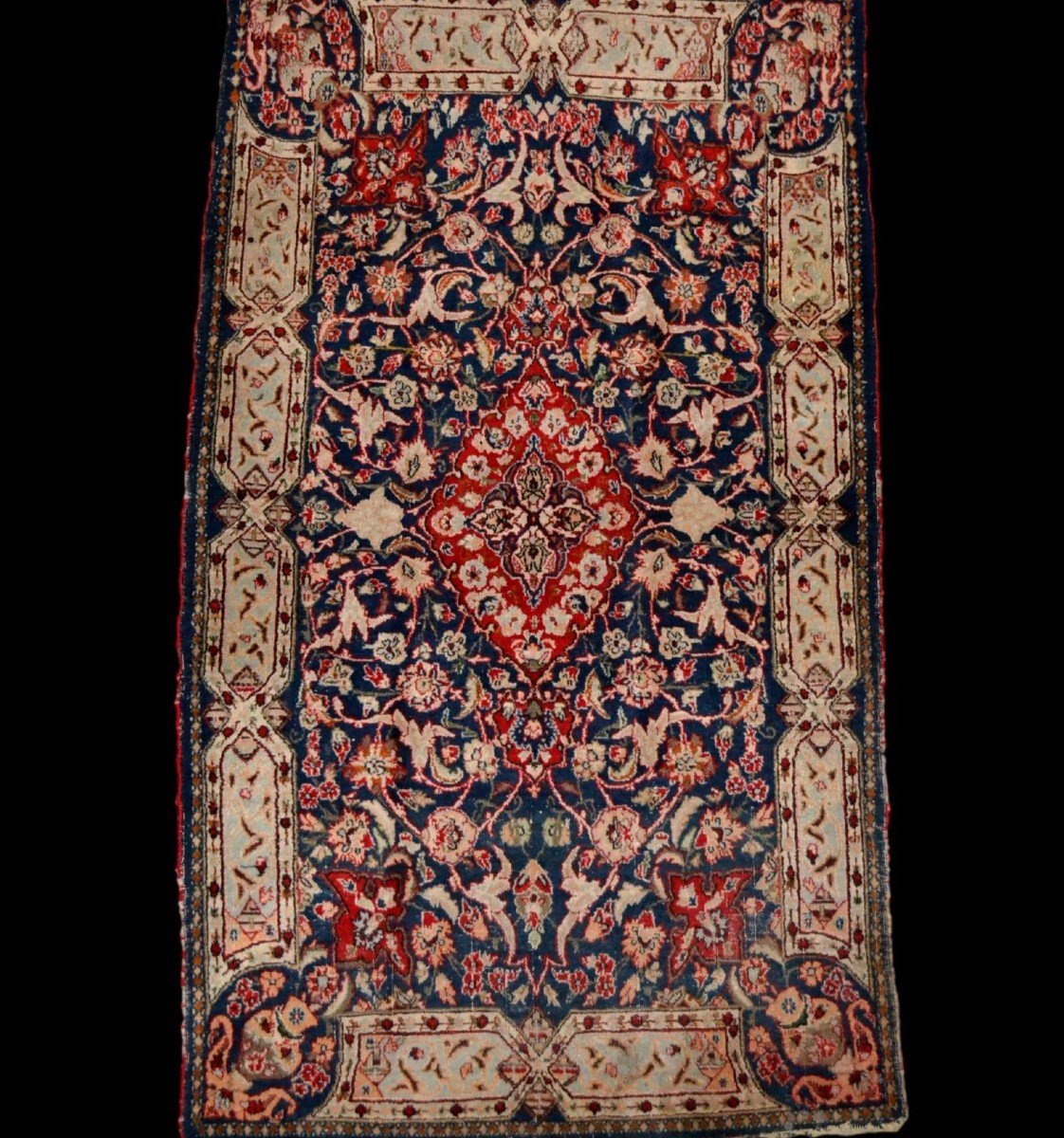 Tapis ancien, Persan Kashan, 90 cm x 163 cm, laine et soie, Iran, fin XIXème à début XXème