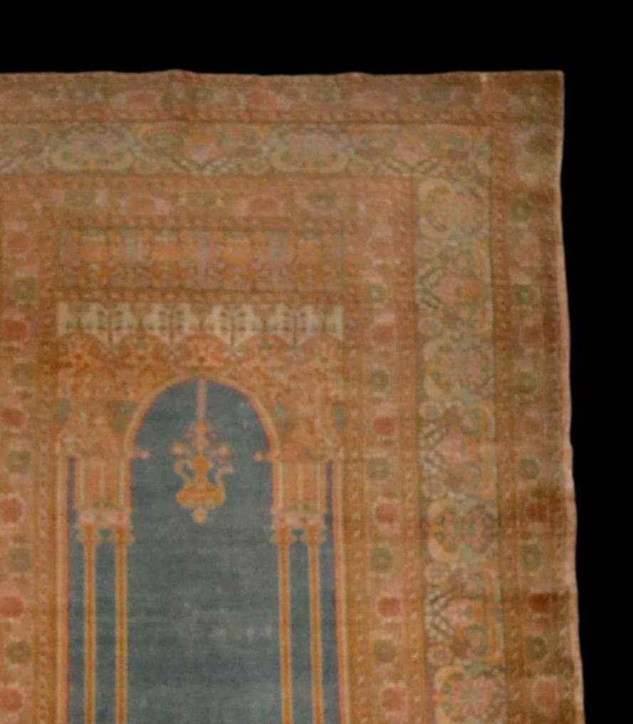 Tapis ancien de prière, splendeur Ottomane, 123 cm x 186 cm, Brousse ou Istanbul, XIXème siècle-photo-4