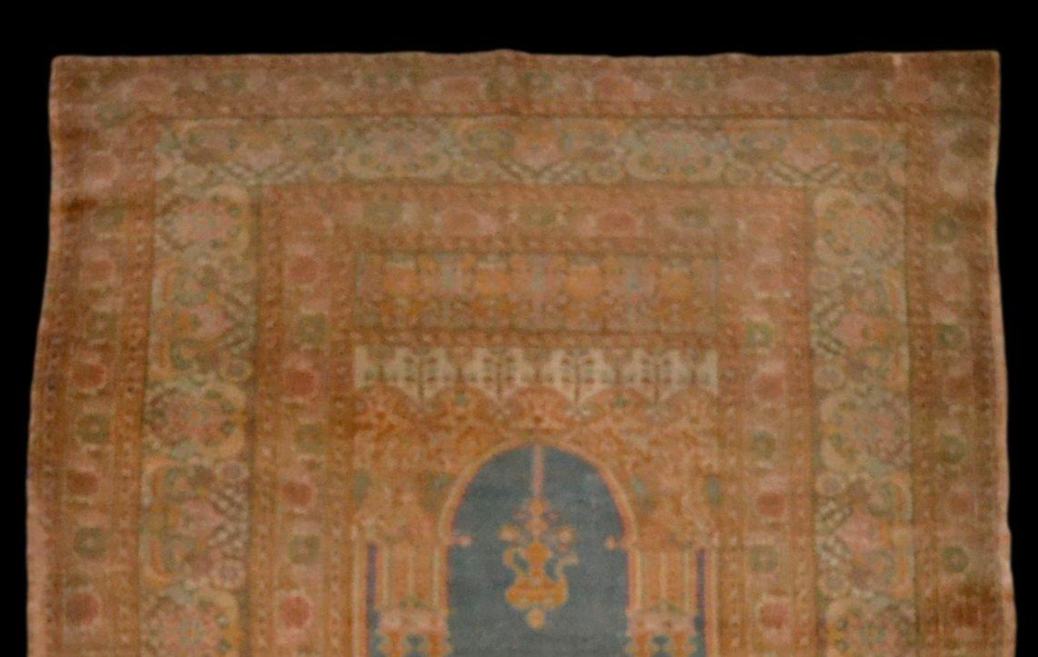 Tapis ancien de prière, splendeur Ottomane, 123 cm x 186 cm, Brousse ou Istanbul, XIXème siècle-photo-4