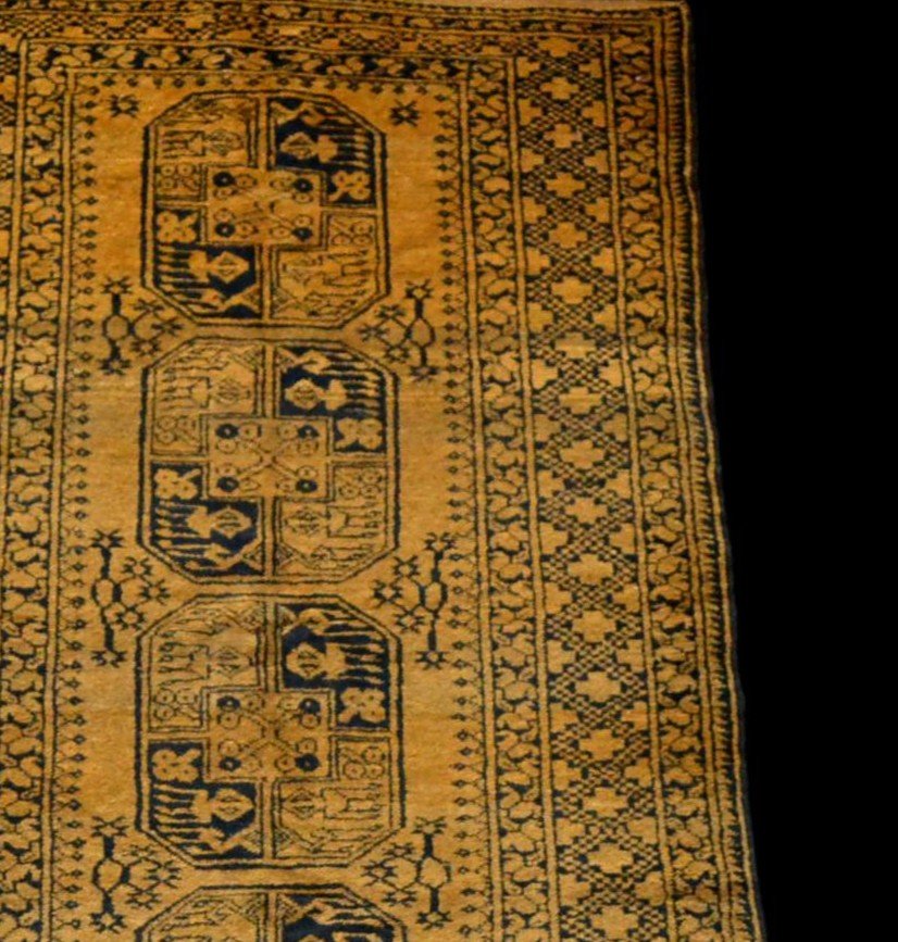 Golden Afghan Rug, Circa 1950, 135 Cm X 221 Cm, Wool On Wool, Afghanistan, Very Good Condition-photo-4