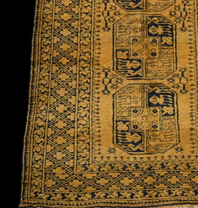 Tapis golden afghan, vers 1950, 135 cm x 221 cm, laine sur laine, Afghanistan, très bel état-photo-2