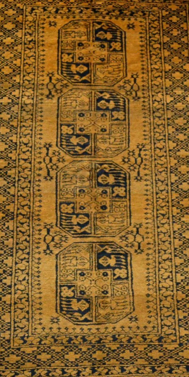 Golden Afghan Rug, Circa 1950, 135 Cm X 221 Cm, Wool On Wool, Afghanistan, Very Good Condition-photo-4