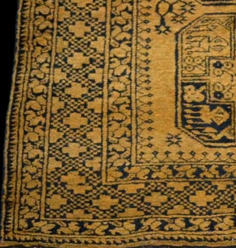 Golden Afghan Rug, Circa 1950, 135 Cm X 221 Cm, Wool On Wool, Afghanistan, Very Good Condition-photo-5