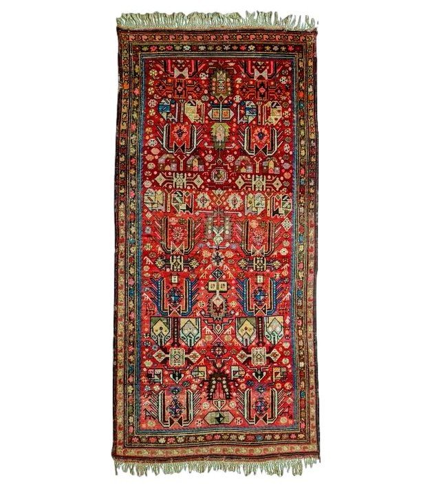 Old Karabagh Rug, Caucasus, 112 Cm X 240 Cm, Hand-knotted Wool On Wool, Superb, XIX Cy-photo-1