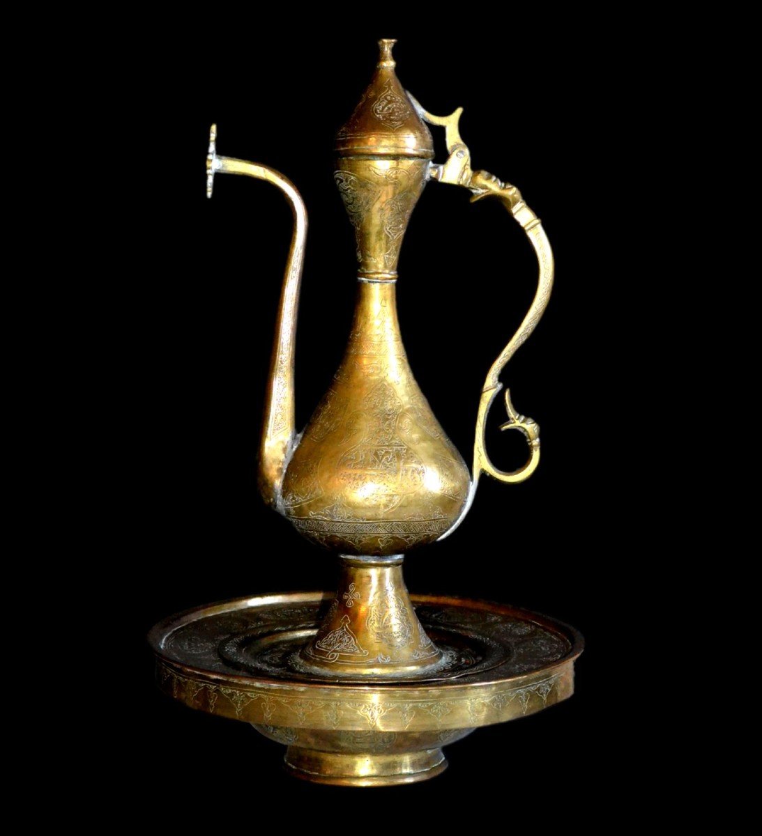 Ewer And Its Basin, Algeria Late 19th Century, Chiseled Yellow Copper