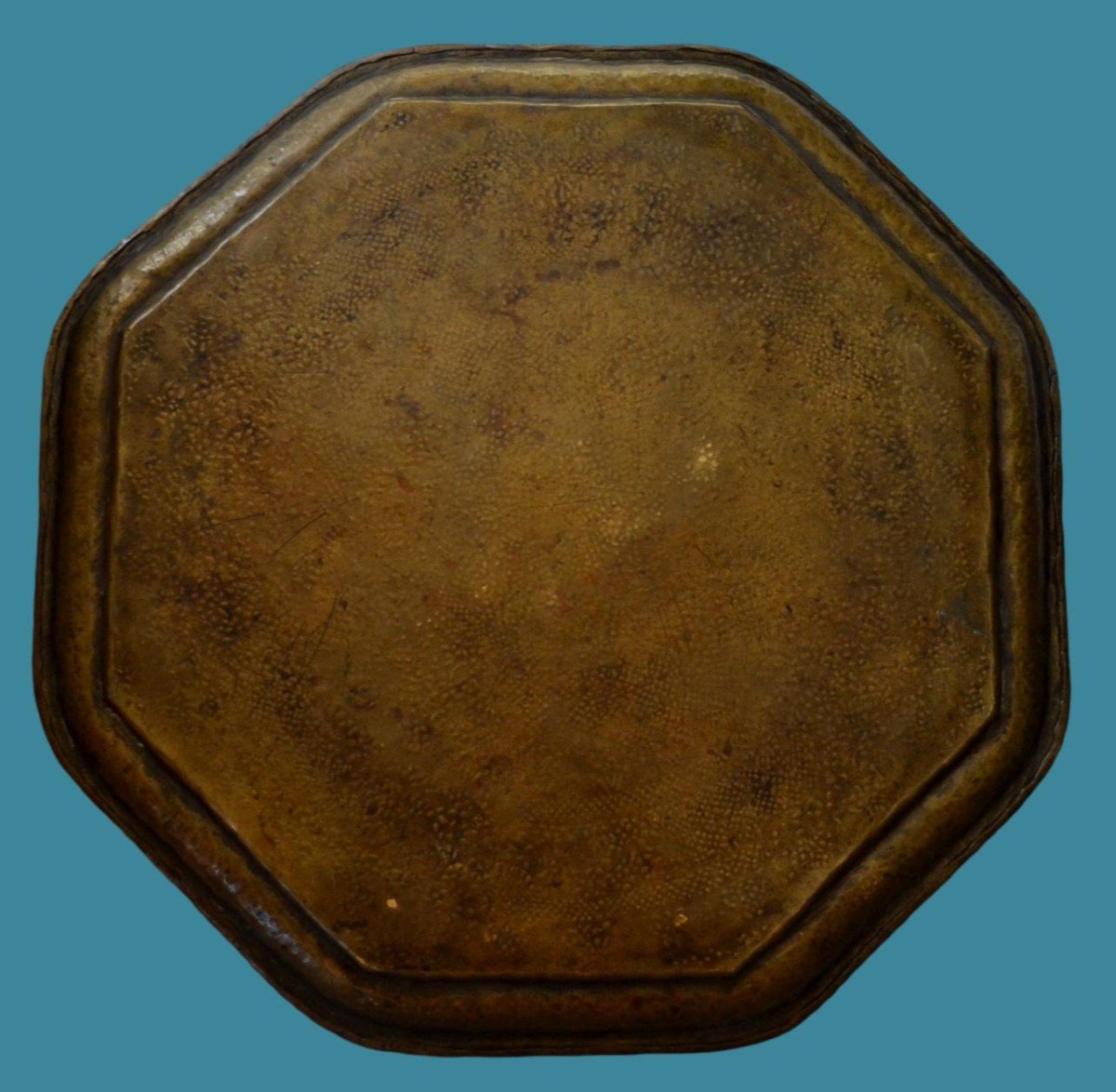 Antique Octagonal Tray, Hand-chiseled Brass, 18th Century Ottoman Art-photo-2