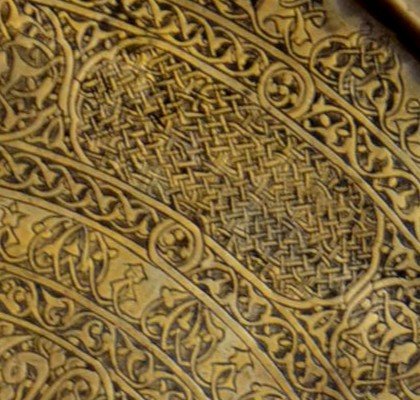 Antique Octagonal Tray, Hand-chiseled Brass, 18th Century Ottoman Art-photo-2