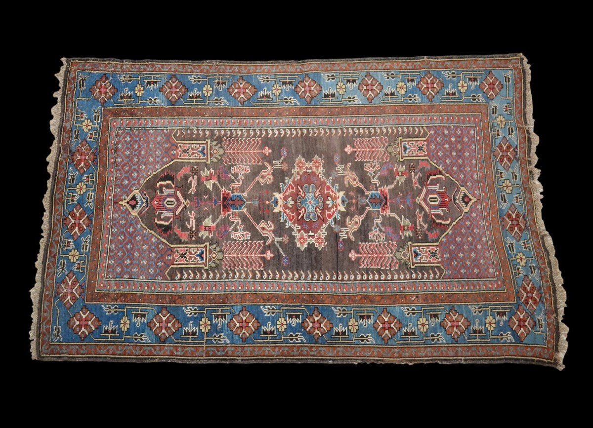 Old Saliani Rug, Caucasus, 132 Cm X 205 Cm, Hand-knotted Wool On Wool, Rare Model, 19th Century-photo-2