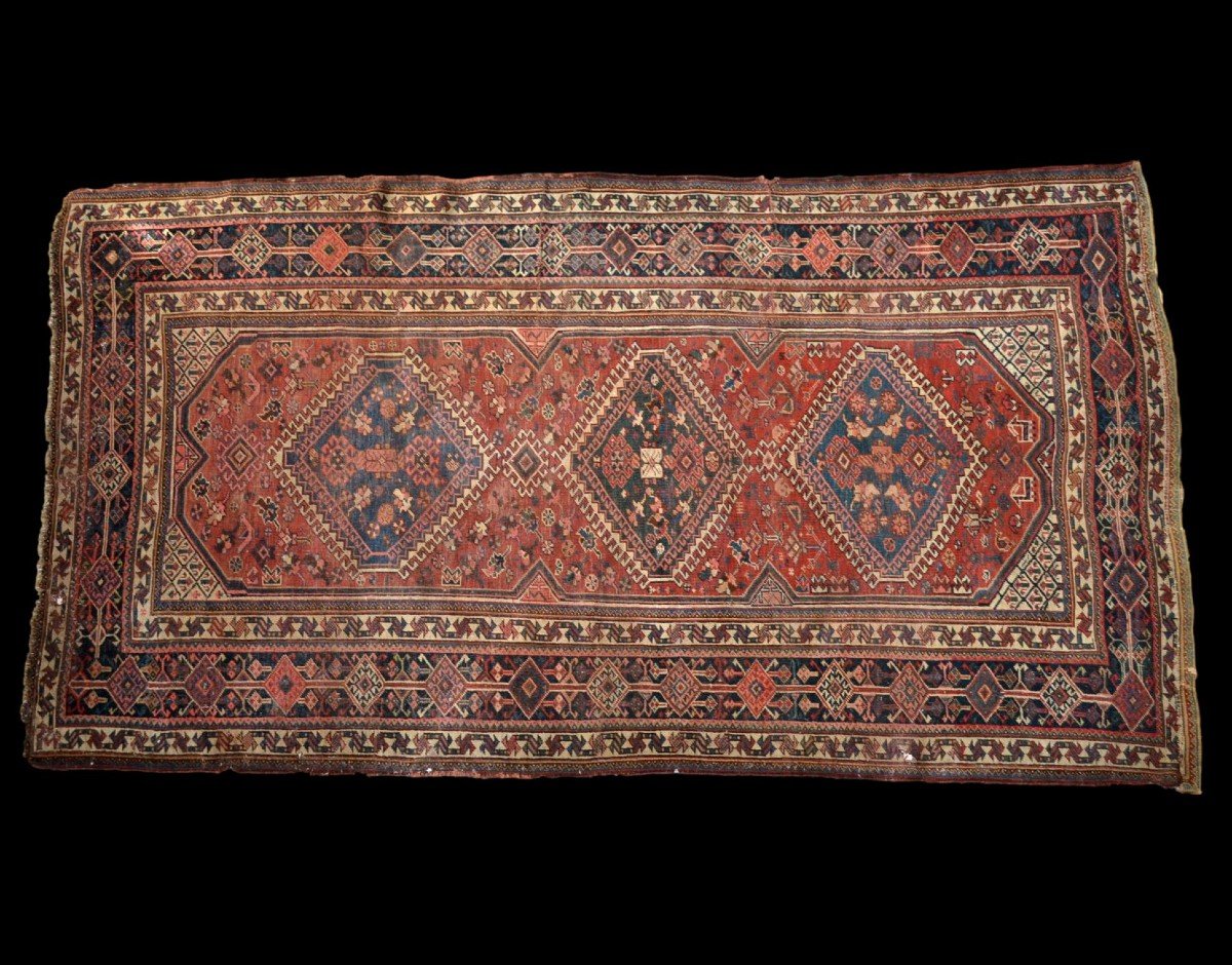 Tapis ancien Kachkaï, 138 cm x 252 cm, laine nouée main, Iran, seconde partie du XIXème siècle-photo-2