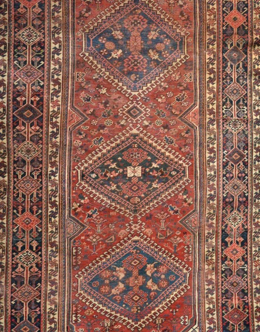 Tapis ancien Kachkaï, 138 cm x 252 cm, laine nouée main, Iran, seconde partie du XIXème siècle-photo-1