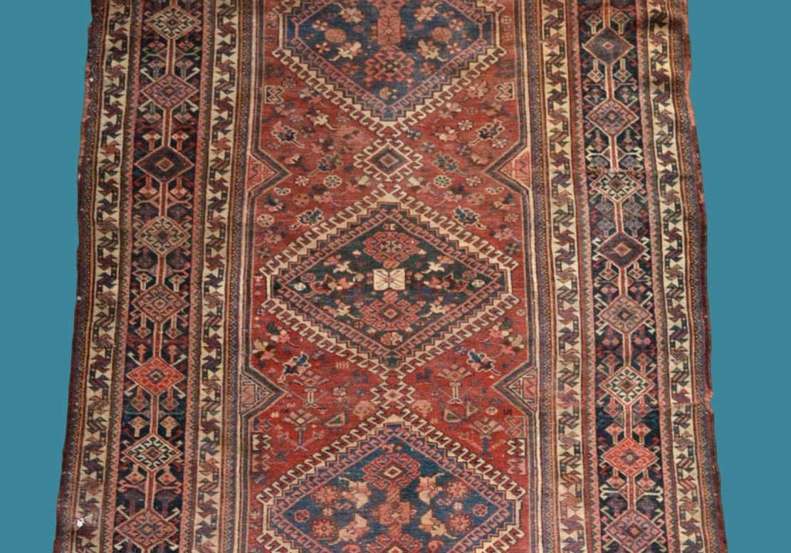 Tapis ancien Kachkaï, 138 cm x 252 cm, laine nouée main, Iran, seconde partie du XIXème siècle-photo-2