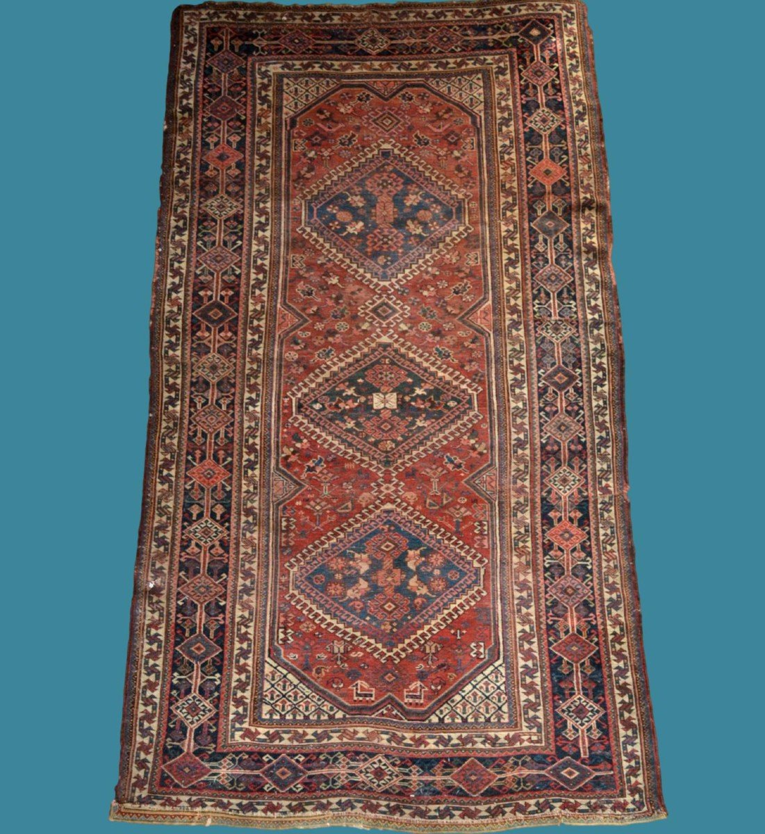 Tapis ancien Kachkaï, 138 cm x 252 cm, laine nouée main, Iran, seconde partie du XIXème siècle-photo-8