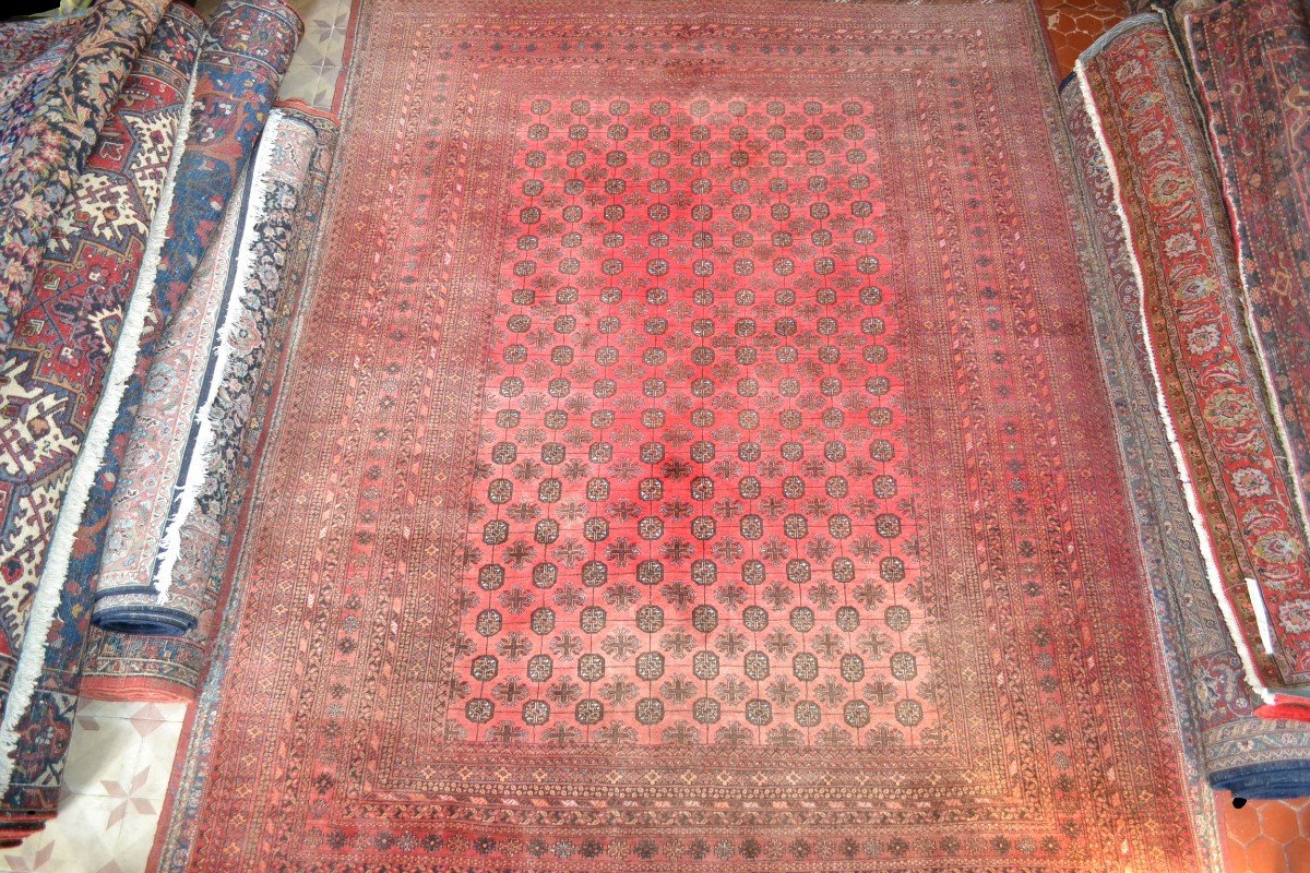 Afghan Rug, 252 Cm X 345 Cm, Hand-knotted Wool, Afghanistan, Beautiful Patina, 1970-photo-5