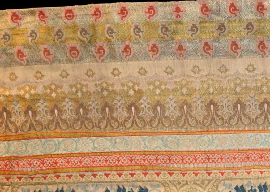 Bannière, soie sur soie, calligraphies, Moyen Orient, XIXème siècle, bel état-photo-4