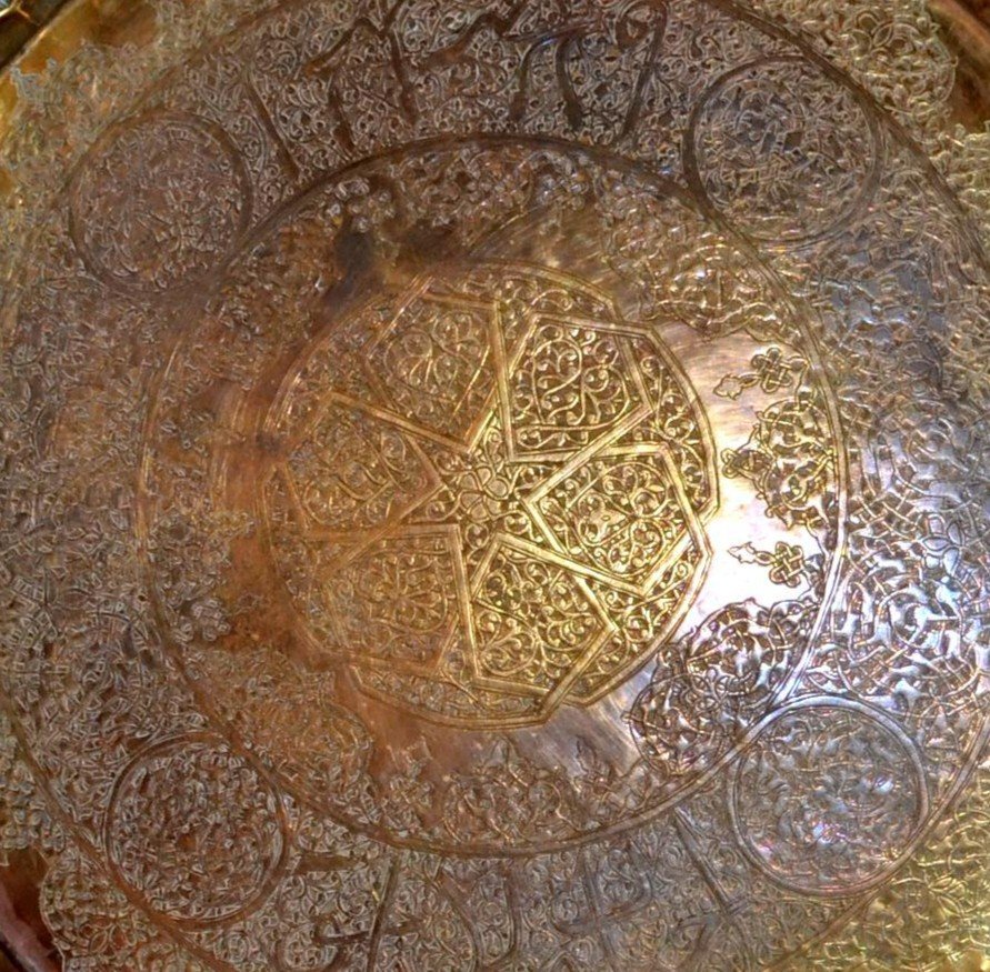 Large Antique Tray, D 49 Cm, In Chiseled Copper, Middle East, Second Half Of The 19th Century-photo-4