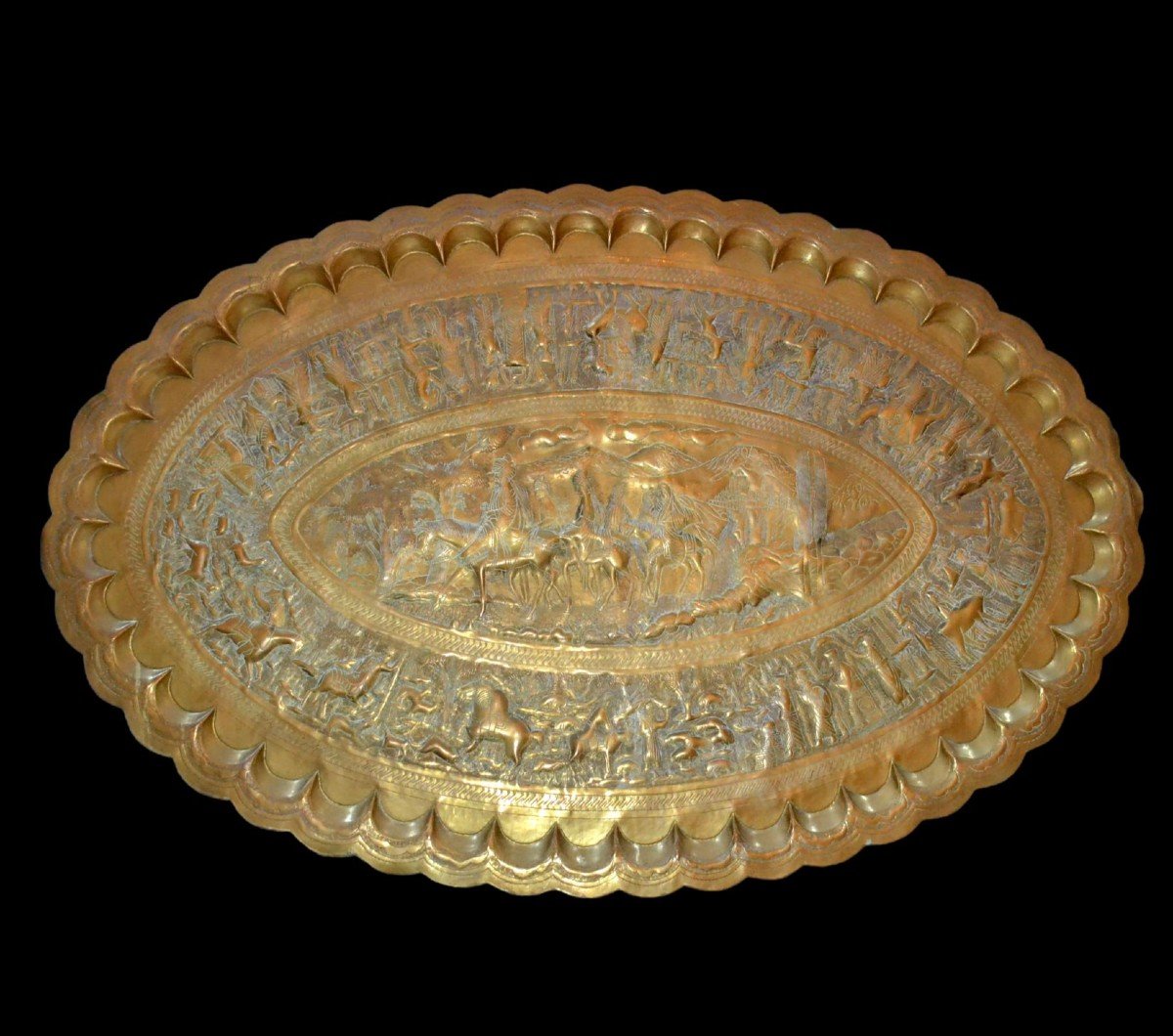 Large Antique Tray, D 49 Cm, In Chiseled Copper, Middle East, Second Half Of The 19th Century-photo-8