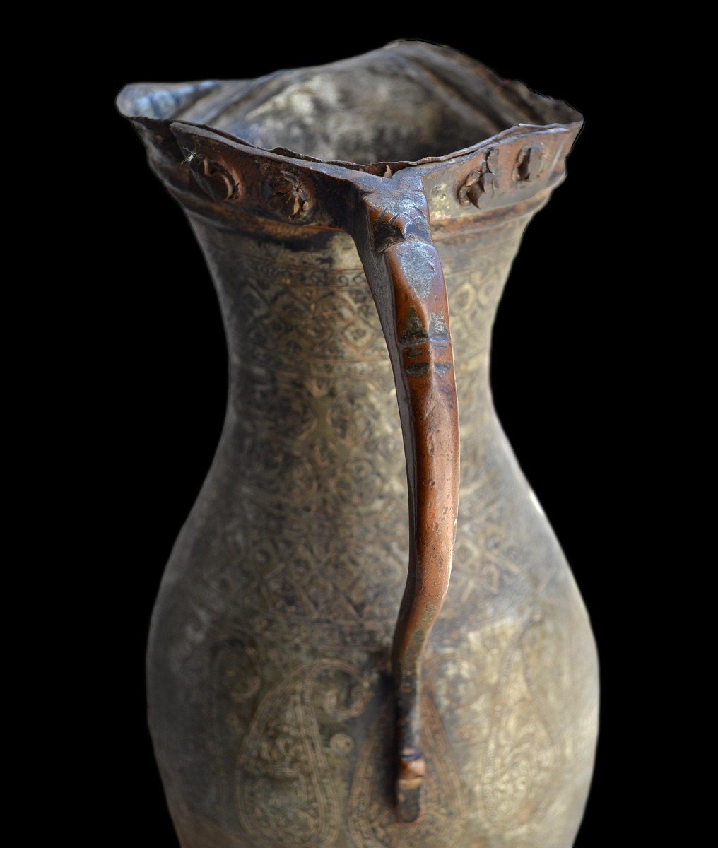 Art Perse ancien, carafe de table "Doltcha" , cuivre étamé, décor de botehs, XVIII, XIXème-photo-2