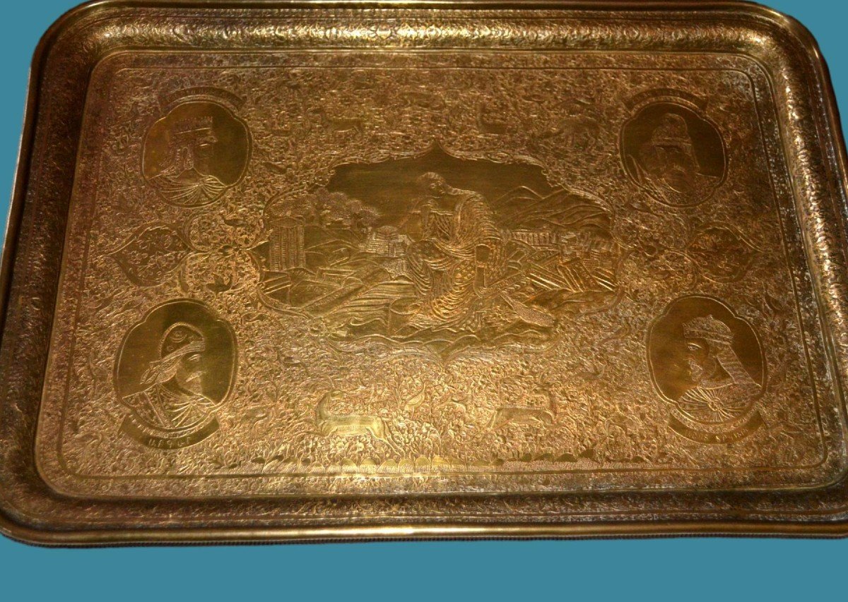 Kadjar Art, Masterpiece Of An Armenian, Persia, Carved Tray Of Kings, 19th Century-photo-5